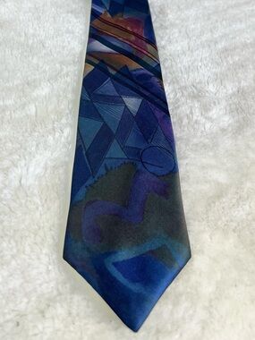 Oscar de la Renta Blue and Purple Geometric Silk Tie